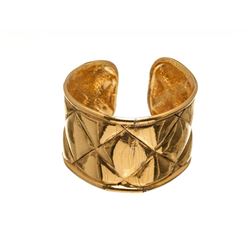 Chanel Metallic Gold Quilted Cuff Bracelet