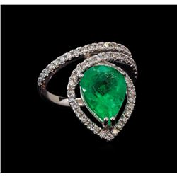 4.01 ctw Emerald and Diamond Ring - 14KT White Gold