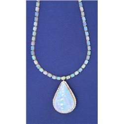 14KT White Gold 45.82ctw Opal and Diamond Necklace