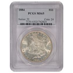 1884 $1 Morgan Silver Dollar Coin PCGS MS65