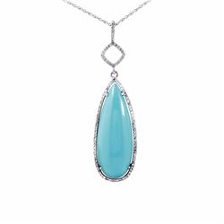 14KT White Gold 12.12ct Turquoise and Diamond Pendant with Chain
