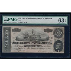 1864 $20 Confederate States of America Note PMG 63EPQ