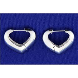 Italian Made White Gold Heart Hoop Earrings