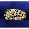 Image 2 : Designer Natural Emerald and Diamond Band Ring