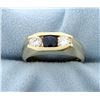 Image 1 : Men's Diamond and Natural Sapphire Contemporary Style Gold Ring