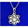 Diamond and Sterling Silver Flower Pendant