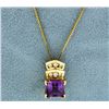 Image 1 : Amethyst and Diamond Pendant with Chain