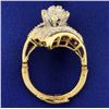 Image 3 : 1ct TW Diamond Designer Ring with Round and Baguette Diamonds in adjustable/arthritic shank