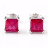 Image 1 : Lab Ruby Princess Cut Square Stud Earrings 5MM in Sterling Silver