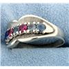 Image 2 : Ruby, Sapphire, Aquamarine, and Blue Topaz Ring in 14k White Gold