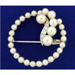 Cultured Pearl and Diamond Circle Pin