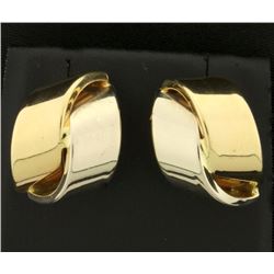 Ribbon Design White and Yellow Gold Earrings