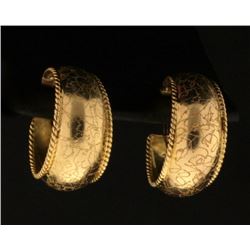 18k Gold Vintage Hoop Earrings with Unique Crackle Finish