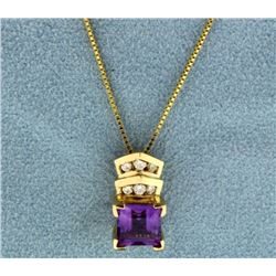 Amethyst and Diamond Pendant with Chain