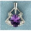 Image 1 : White Gold Amethyst and Diamond Pendant