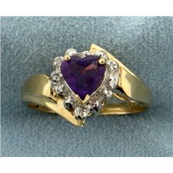 Amethyst Heart and Diamond Ring