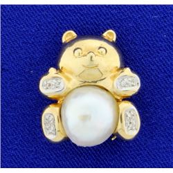 Pearl & Diamond Bear Pendant/Pin