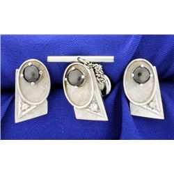 Diamond and Black Sapphire Cufflinks, Tie Tack, and Tuxedo Stud Set