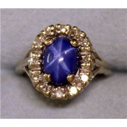 Star Sapphire and Diamond Ring