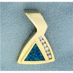 Natural Black Opal and Diamond Pendant or Slide