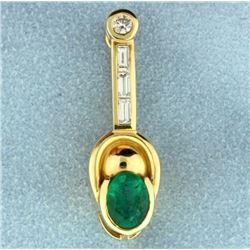 Emerald and Diamond Pendant or Slide in 14k Gold