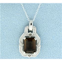 Vintage Style Smokey Topaz Pendant with Diamonds and Chain