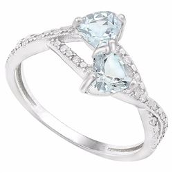 Aquamarine 2 Stone Friendship Ring in Sterling Silver