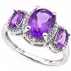 Image 1 : Large 3 Stone Amethyst Halo Inspired Ring in Sterling Silver with Diamonds