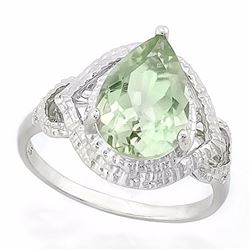 Green Amethyst Statement Ring with Diamonds in Sterling Silver