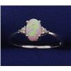 Image 1 : Pink Lab Opal Ring with Diamonds in Sterling Silver