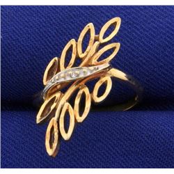 Diamond Designer Ring in Abstract Plant with Leaves Design