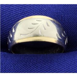 White and Yellow Gold 14k Band Ring with Leaves or Nature Design