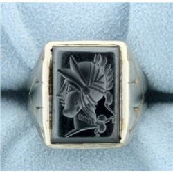 Hematite Gladiator Head Signet Ring