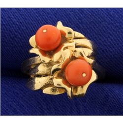 Pink Coral and Gold Ring