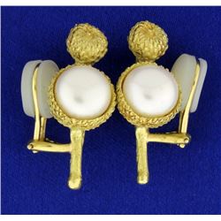 Vintage 18k Mabe Pearl Clip-On Earrings