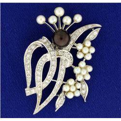 Vintage Pearl and Diamond Pin or Brooch