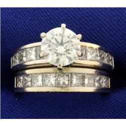 GIA Certified 3.7ct TW Diamond Engagement Ring and Wedding Band Set