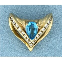 Blue Topaz and 1/2 ct TW Diamond Slide for Omega or Chain