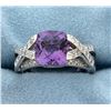 Image 1 : Amethyst and Diamond 14k White Gold Ring