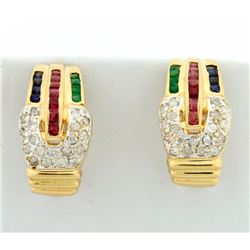 Diamond, Ruby, Emerald, and Sapphire Earrings