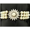 Image 1 : Antique Diamond and Akoya Pearl Three Strand Bracelet