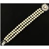 Image 2 : Antique Diamond and Akoya Pearl Three Strand Bracelet