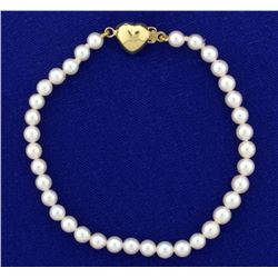 Akoya Pearl Bracelet with 14k Gold Heart Clasp