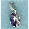 Image 3 : 6ct Amethyst and Diamond Pendant