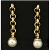 Image 1 : Cable Link Dangle Pearl Earrings in 14k Gold