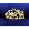 Image 1 : Designer Natural Emerald and Diamond Band Ring