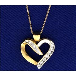 1/2 ct TW Diamond Heart Pendant in White and Yellow Gold With Chain