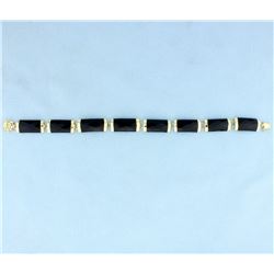 Onyx & 14K Gold Chinese Good Fortune Bracelet