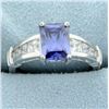 Image 1 : Synthetic Tanzanite and CZ Ring in 14k white gold