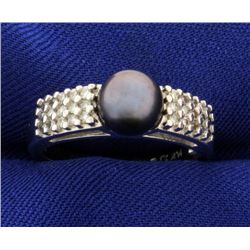 Diamond and Black Pearl Ring